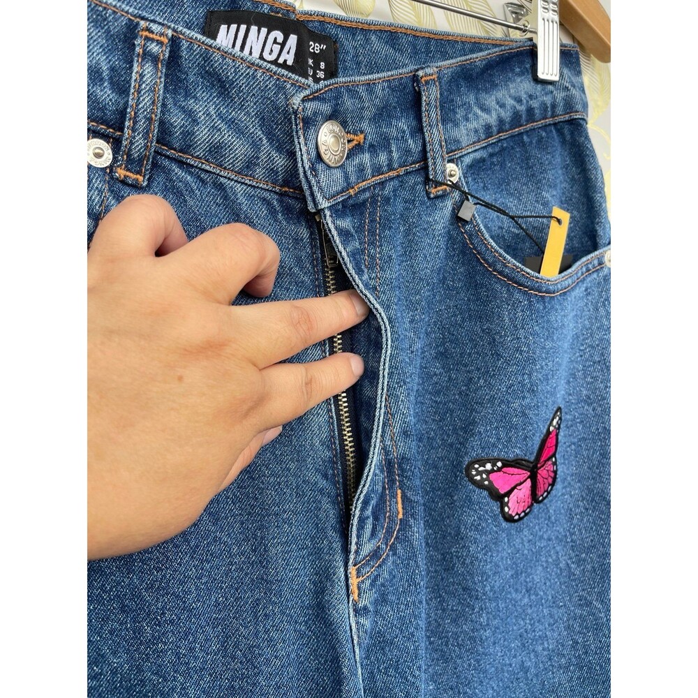 Minga London Butterfly Patch Wide Leg Skater Jeans Y2K Indie Aesthetic size 4 - Picture 7 of 12